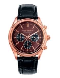 Reloj para Hombre Cronógrafo con Caja en Acero Rosado y Correa de Piel Negra - Viceroy 432287-47