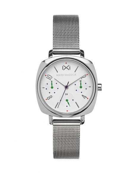 Reloj para Mujer de Acero con Correa de Malla Plateada y Esfera Blanca - Mark Maddox MM0100-15