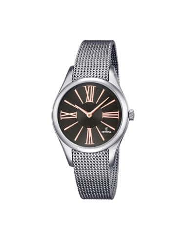 Reloj para Mujer de Acero con Correa de Malla y Esfera Negra con Números Romanos - Festina F16962/2