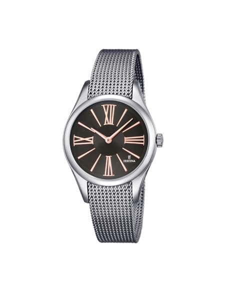 Reloj para Mujer de Acero con Correa de Malla y Esfera Negra con Números Romanos - Festina F16962/2