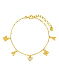 Pulsera Mamá con Corazón y Circonitas de Plata de Ley con Baño de Oro 18k - Marea D02603/AN