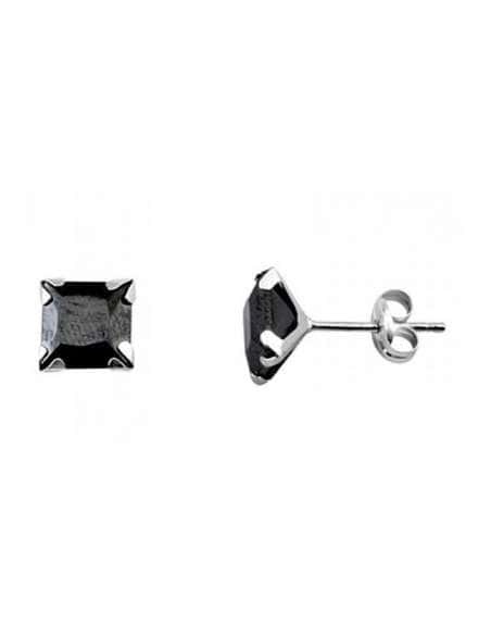Pendientes para Hombre Circonita Cuadrada Negra - Oro Blanco 18K