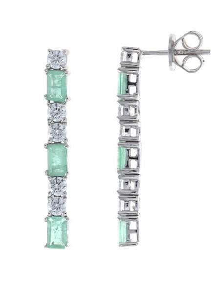 Pendientes para Mujer Tira Baguette Verde en Plata de Ley Rodiada - Salvatore 112A0286