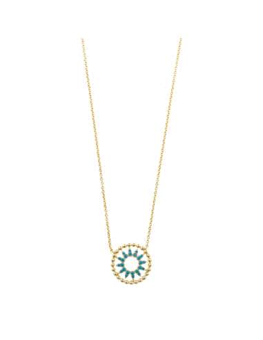 Collar para Mujer Plata Chapado Dorado Sol Circonitas Turquesas - Salvatore 195C0065