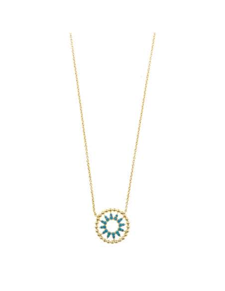 Collar para Mujer Plata Chapado Dorado Sol Circonitas Turquesas - Salvatore 195C0065