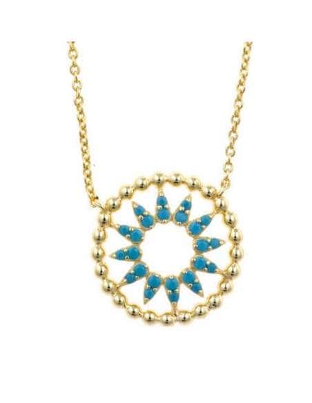 Collar para Mujer Plata Chapado Dorado Sol Circonitas Turquesas - Salvatore 195C0065