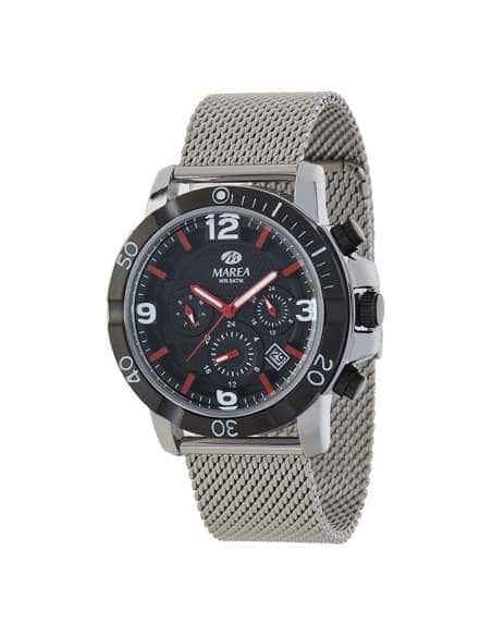 Reloj para Hombre Cronógrafo con Esfera Negra, Detalles Rojos y Correa de Malla de Acero - Marea B41208/1