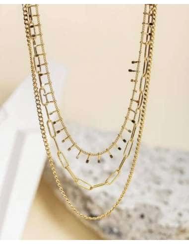 Collar para Mujer de Acero Dorado Tres Cadenas...