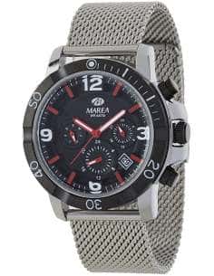Reloj para Hombre Cronógrafo con Esfera Negra, Detalles Rojos y Correa de Malla de Acero - Marea B41208/1