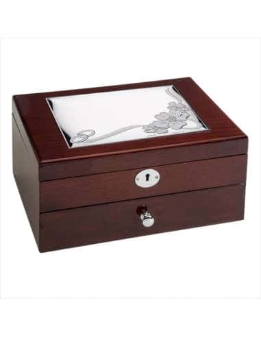 Joyero para Boda Alianzas y flores  con cajón y llave - Global Argenti GA2037A