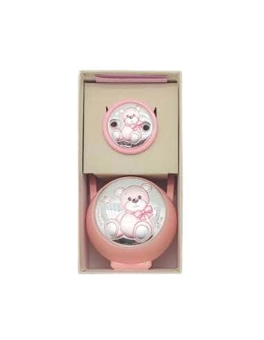 Set Infantil Portachupetes con Pinza Oso rosa -...