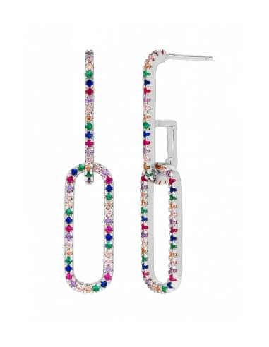 Pendientes para Mujer Doble Eslabón en Plata de Ley Rodiada con Circonitas Multicolor - Marea D02001/BR