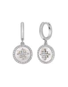 Pendientes para Mujer Medalla Nacarada en Plata de Ley con Circonitas - Marea D02501/AS