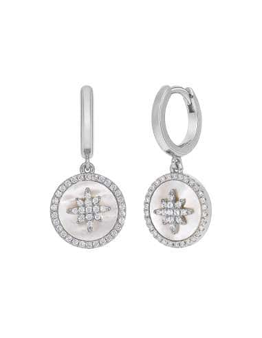 Pendientes para Mujer Medalla Nacarada en Plata de Ley con Circonitas - Marea D02501/AS