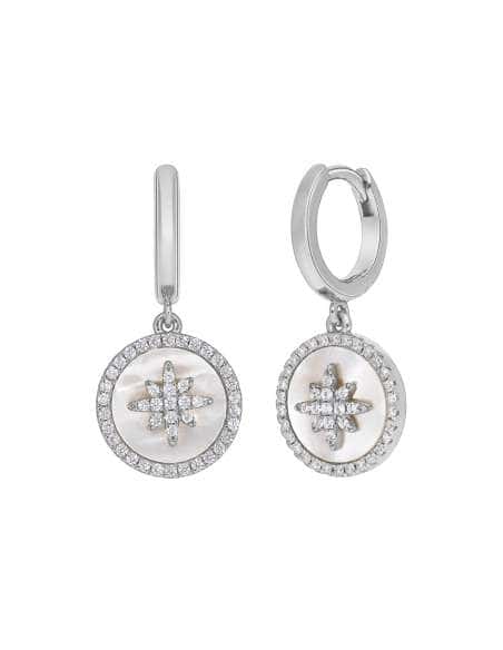 Pendientes para Mujer Medalla Nacarada en Plata de Ley con Circonitas - Marea D02501/AS
