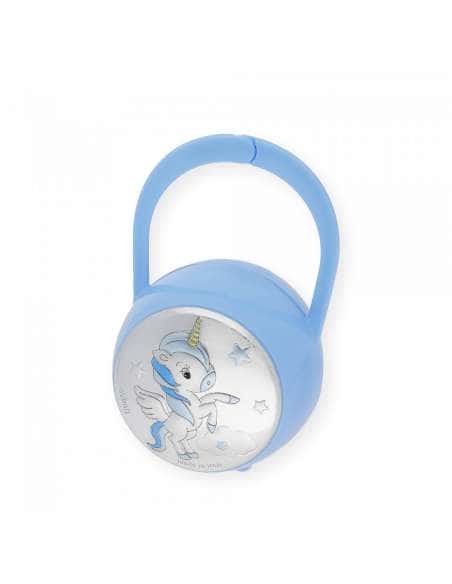 Set Infantil Portachupetes con Pinza Unicornio Azul - Eventi EV3244/01C