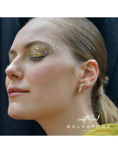 Pendientes para Mujer Estrellas en Plata de Ley Dorada con Circonitas - Salvatore 195A0144