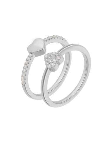Anillo para Mujer Doble Corazones en Plata de Ley y Circonitas - Marea D02906/AI14
