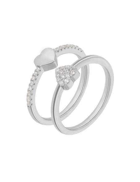 Anillo para Mujer Doble Corazones en Plata de Ley y Circonitas - Marea D02906/AI14