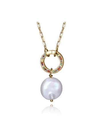 Collar para Mujer de Plata Perla con circulo...