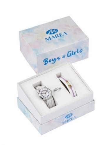 Pack Reloj y Complementos para Niña esfera blanca y violeta con pulsera de plata - Marea B41363/4