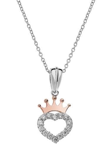 Collar Unisex Corazón con Circonitas y Corona de Plata  - Disney CS00003TZWL-P.CS
