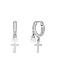 Pendientes para Mujer  “Cruz y Perla” de Plata de Ley - Marea D03301/AO