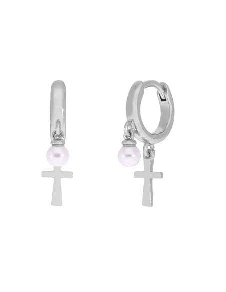 Pendientes para Mujer  “Cruz y Perla” de Plata de Ley - Marea D03301/AO