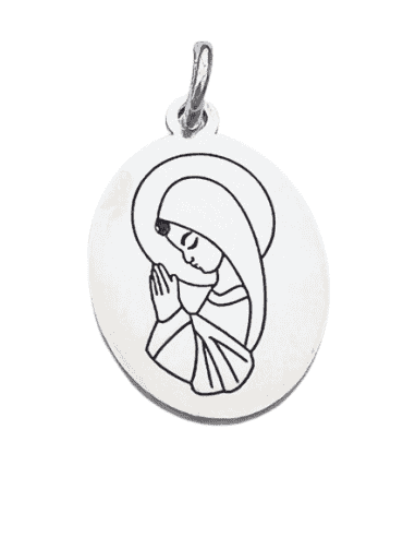 Colgante para Mujer Ovalado de Plata con Grabado de la Virgen Niña - Plata 925