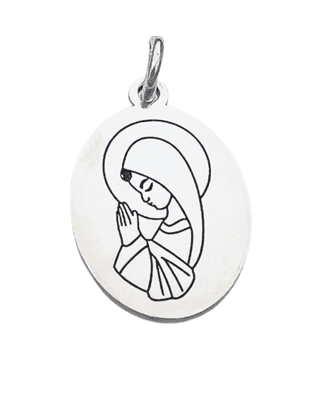Colgante para Mujer Ovalado de Plata con Grabado de la Virgen Niña - Plata 925