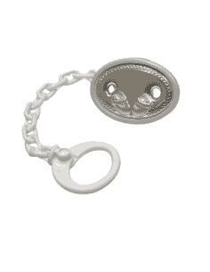Pinza Infantil Chupete Patucos Blanco - Global Argenti 46615/05B (Grabado incluido)