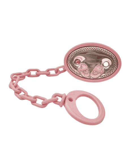 Pinza Infantil Chupete Patucos Rosa - Global Argenti 46615/05R (Grabado incluido)