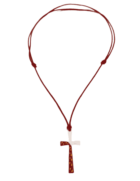 Collar para Mujer Hilo rojo colgante Cruz Acero con esmalte rojo y amarillo
