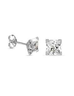 Pendientes para Hombre circonita cuadrada de Oro - Oro Blanco 18K
