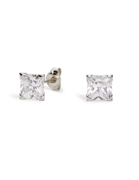 Pendientes para Hombre circonita cuadrada - Oro Blanco 18K