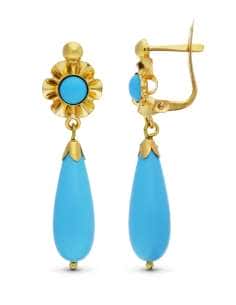 Pendientes Largo para Mujer en oro con Turquesa - Oro Amarillo 18K