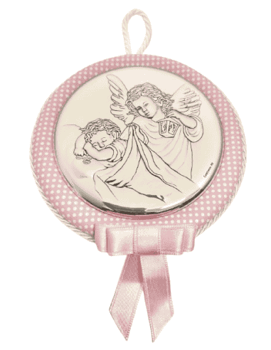 Concha de Bautizo y Medallón Cuna Ángel de la Guarda Rosa - 10550R