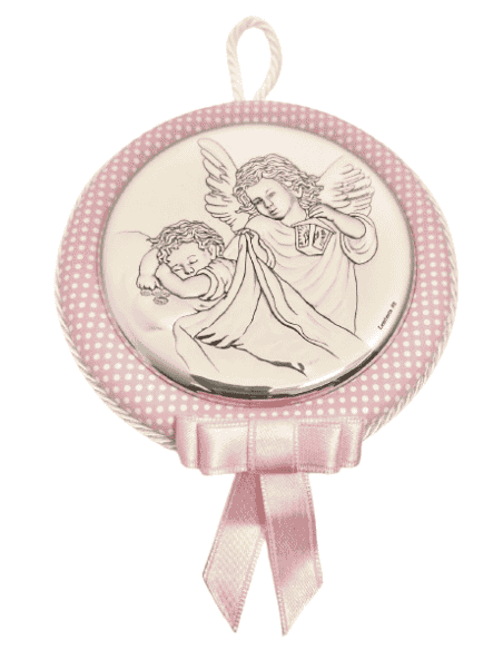 Concha de Bautizo y Medallón Cuna Ángel de la Guarda Rosa - 10550R