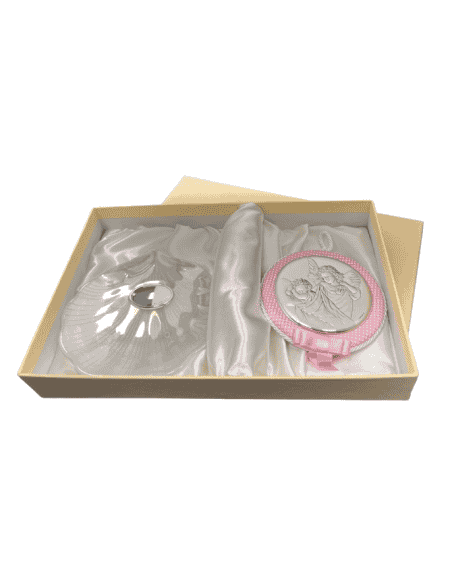 Concha de Bautizo y Medallón Cuna Ángel de la Guarda Rosa - 10550R