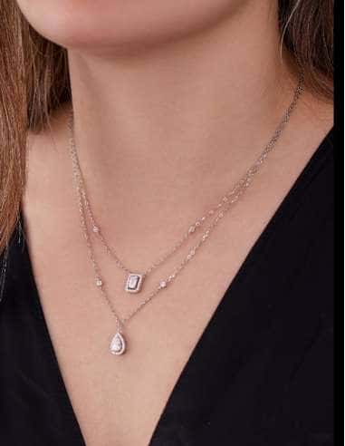 Collar para Mujer de Plata doble cadena con...