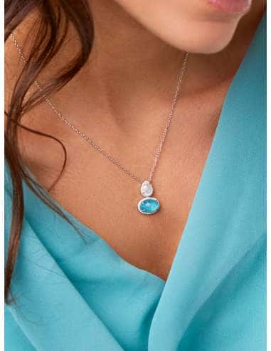 Collar para Mujer Lágrima color blanco y azul -...