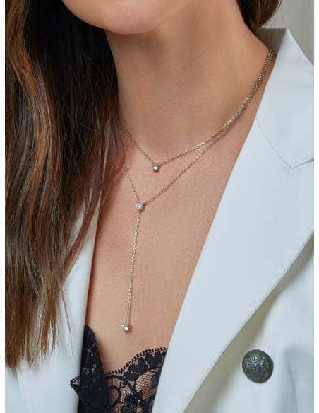 Collar para Mujer largo con doble cadena y tres circonitas en el centro - Marea D02207/AM