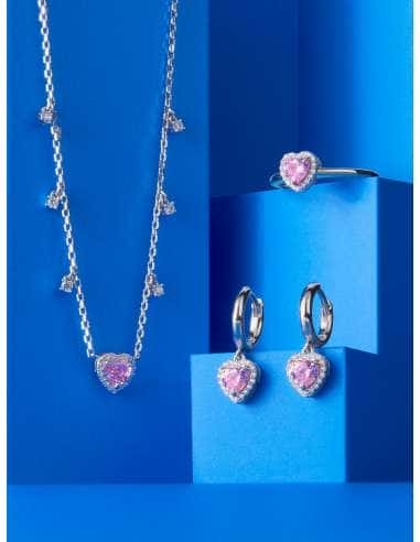 Collar para Mujer de Plata Corazón piedra rosa...