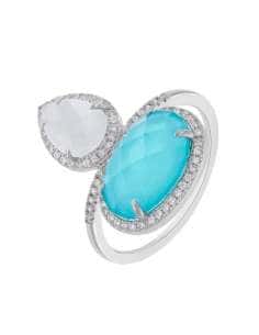 Anillo para Mujer Lágrima de Cristal Blanco y Azul en...
