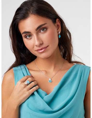 Anillo para Mujer Lágrima de Cristal Blanco y...