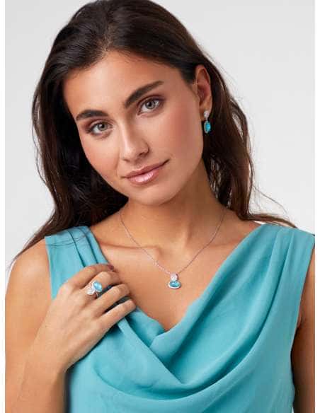 Anillo para Mujer Lágrima de Cristal Blanco y Azul en Plata de Ley Rodio - Marea D03506/AL14