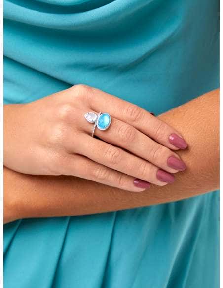 Anillo para Mujer Lágrima de Cristal Blanco y Azul en Plata de Ley Rodio - Marea D03506/AL14