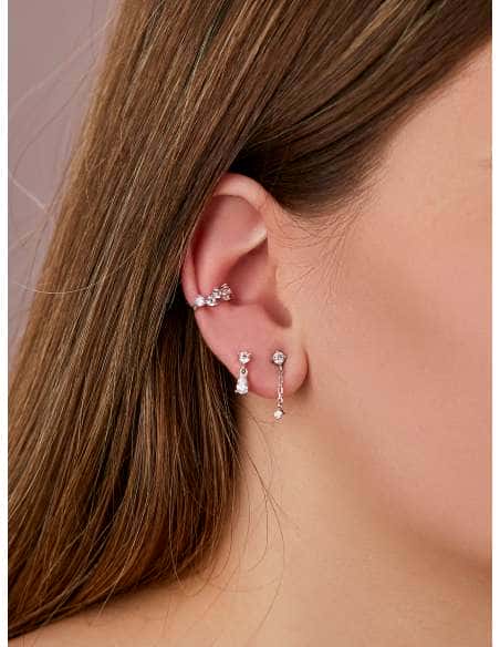 Pendientes asimétricos de plata de ley y circonitas - Marea D02501/BE