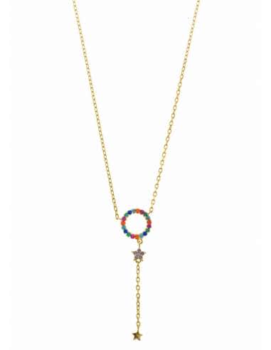 Collar para Mujer de plata círculo circonitas multicolor con estrellas multicolores - Salvatore 195C0072