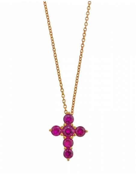 Collar para Mujer de plata Cruz circonitas color rubí - Salvatore 136C0346